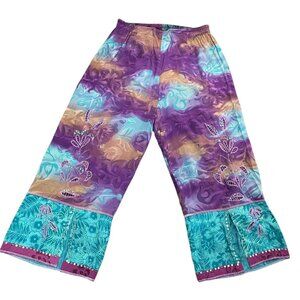 Usindo Womens Embellished Cropped Floral Pants Purple Sz L Hippie Boho Fairycore